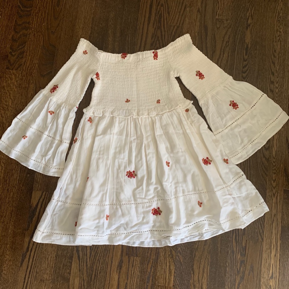 Free People Cream Smocked Mini Dress